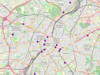 Kaart officiële meetpunten Brussel Leefmilieu